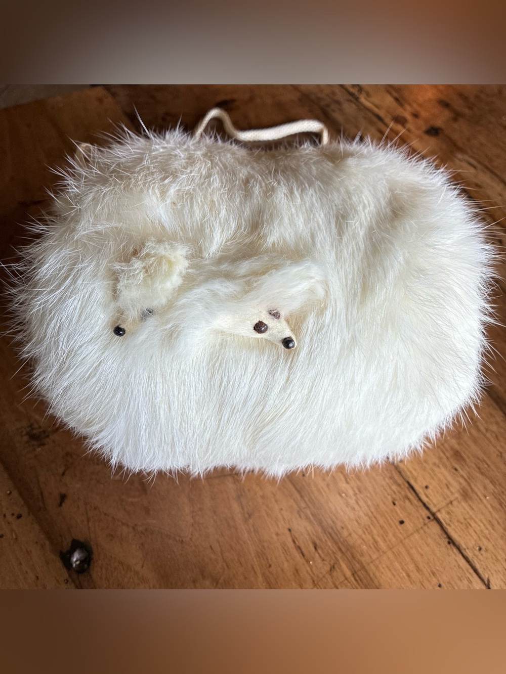 Vintage white Ermine Rabbit fur muff child’s hand warmer